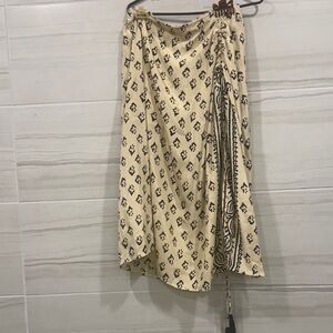 Boho Inspired Beige and Black Patterned Maxi Skirt